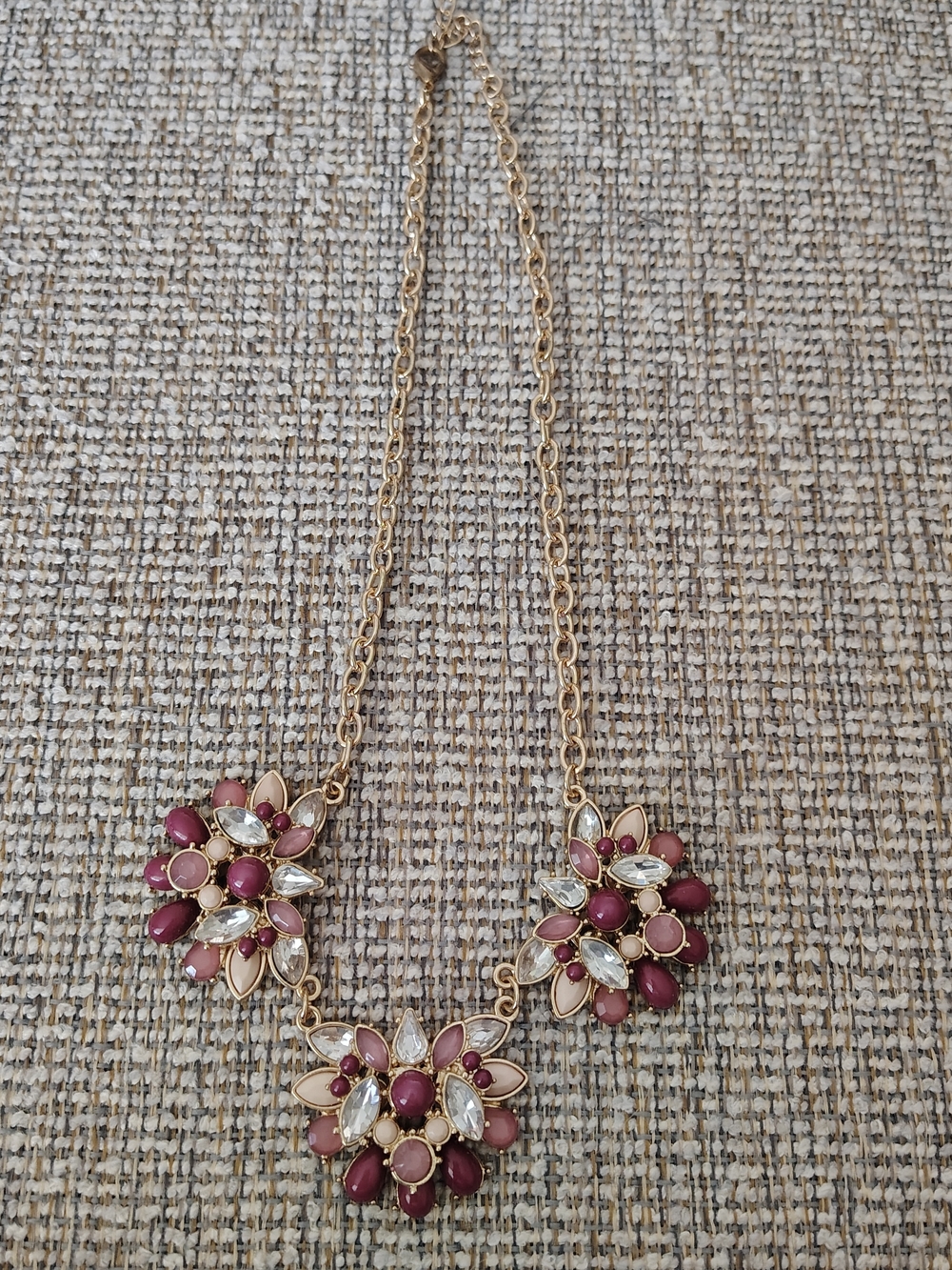LOFT Gold-Tone Floral Cluster Necklace with Pink and Burgundy Accents